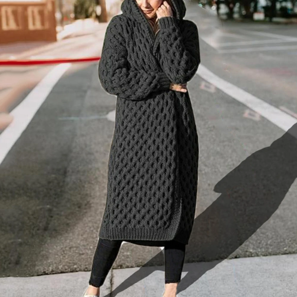 Осенний длинный вязаный свитер женский однотонный черный элегантный офисный
