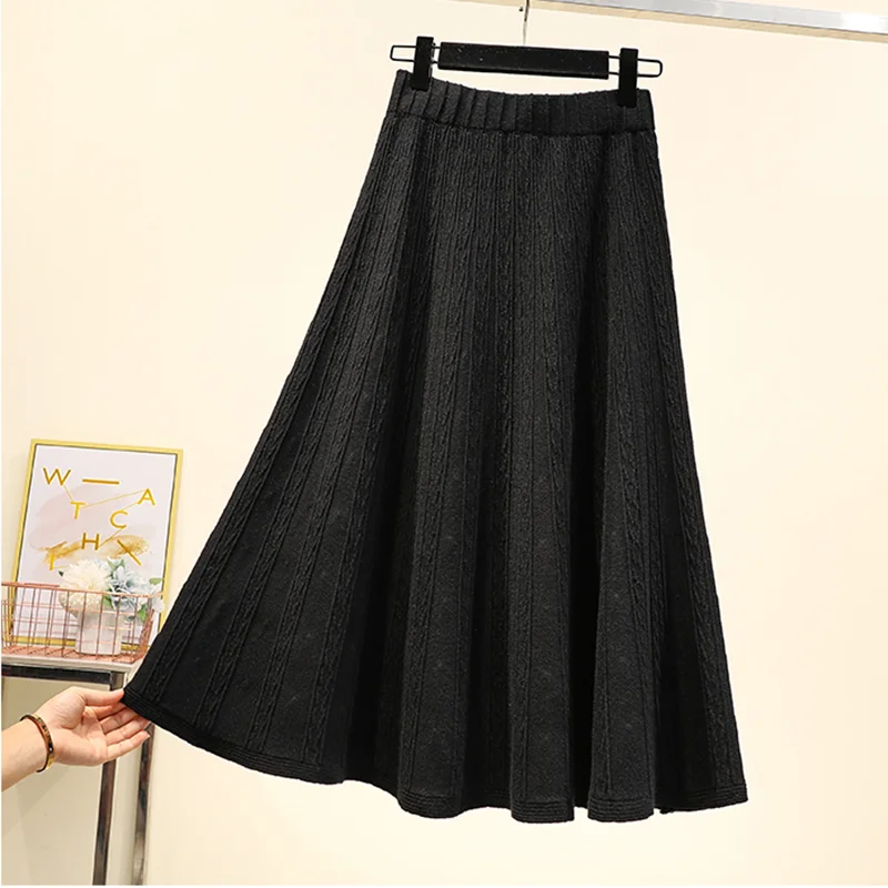 Женская длинная юбка-зонтик в Корейском стиле винтажная трикотажная юбка