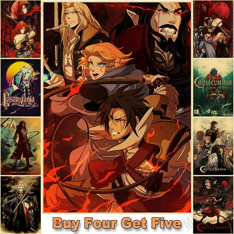 

Плакаты Castlevania в стиле аниме, ретро постер из крафт-бумаги, настенная живопись, домашний декор, наклейки на стену для гостиной, бара