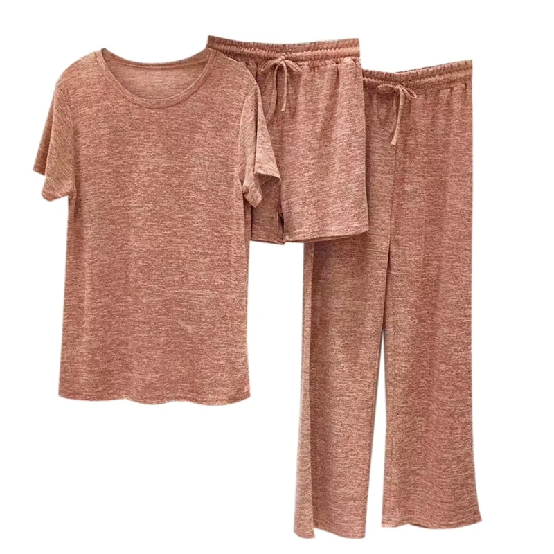 Casual Suit Ladies Cotton and Linen Sexy Pajamas T-Shirt Shirt Trousers Shorts 3 Pieces / Set of | Женская одежда
