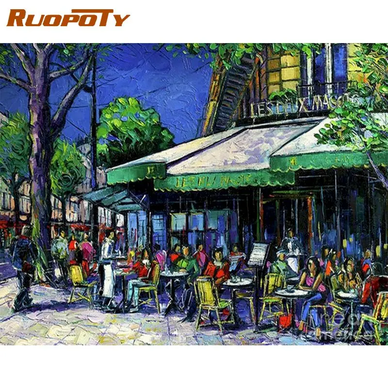 

RUOPOTY Frame Painting By Numbers Kits For Adults Children 40x50cm Frame Acrylic Paints Restaurant Street Landscape Oil Picture