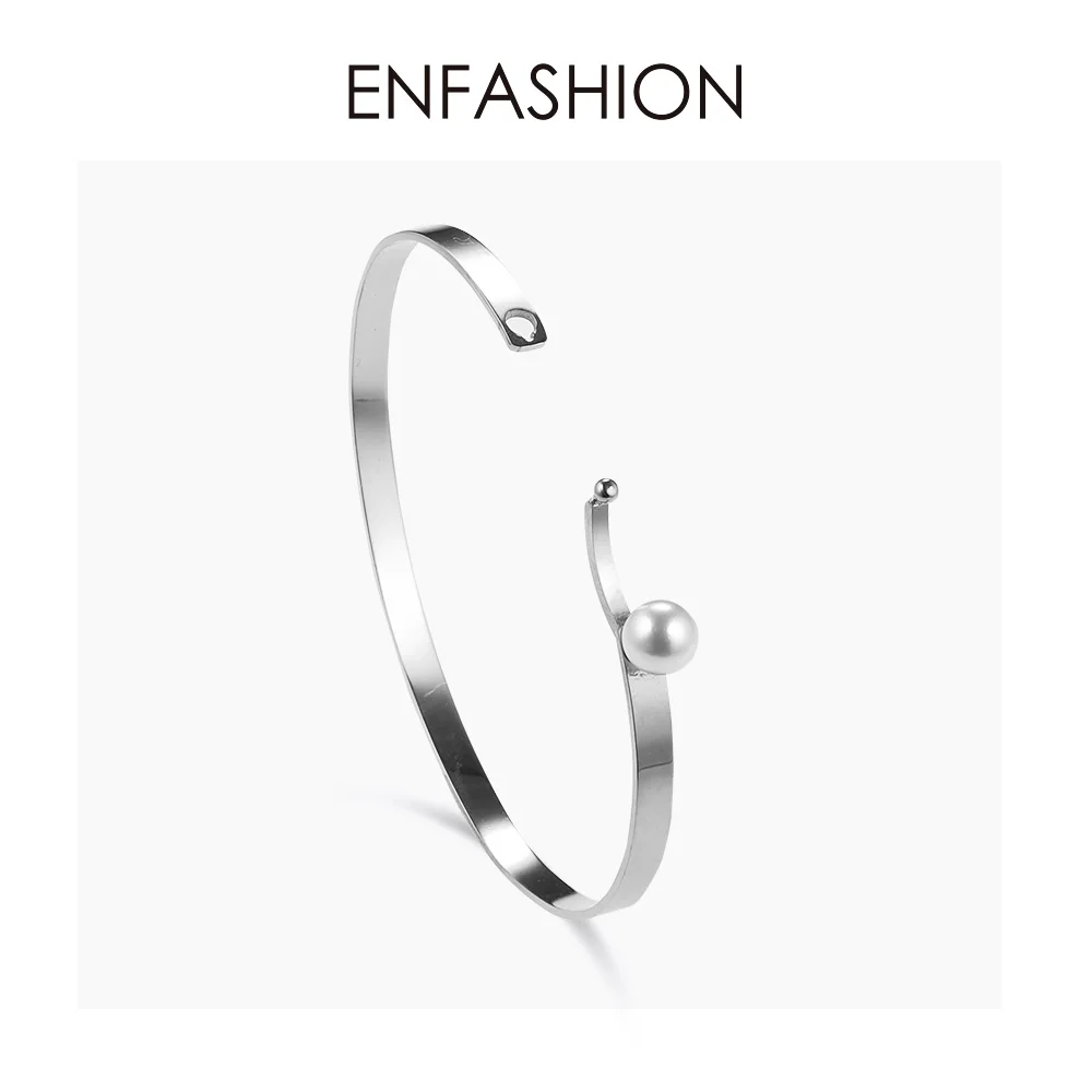 ENFASHION, жемчужная шаровая манжета, браслеты для женщин, золотой цвет, нержавеющая сталь, элегантный браслет, модное ювелирное изделие, женские подарки B2051 - Окраска металла: Silver color