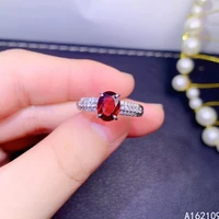 fine jewelry 925 sterling silver inset with natural gems womens popular vintage simple red garnet adjustable ring support detec