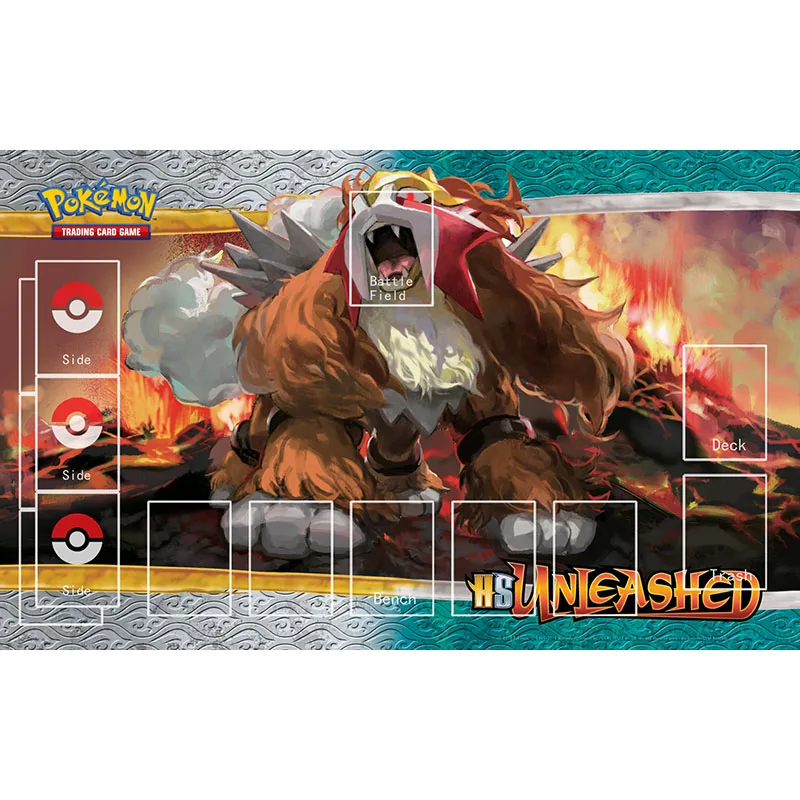 Мат для игры в боевые карты Pokemon PTCG с изображениями Jolteon, Rayquaza, Suicune и Entei размером 600x375x2мм, DIY двойной детский подарок.