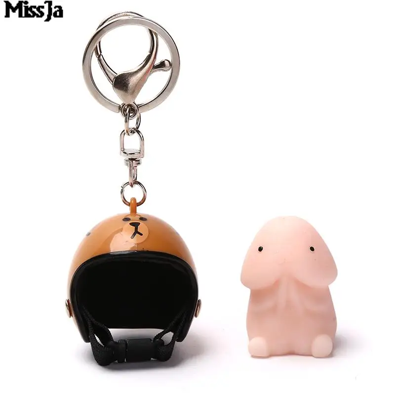 1Set Squishy Dingding Toy Keychains Helmet Squeeze Stress Reliever Decompression Sensory Penis Dick Shape Cool Interesting Gift - купить по