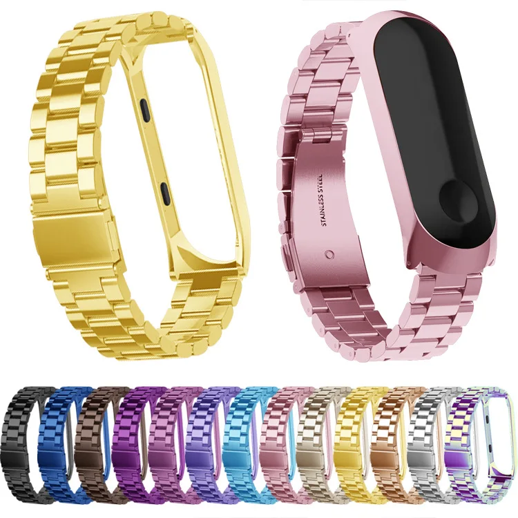 Ремешок для Xiaomi Mi Band 4 3 металлический каркас из нержавеющей стали с тремя