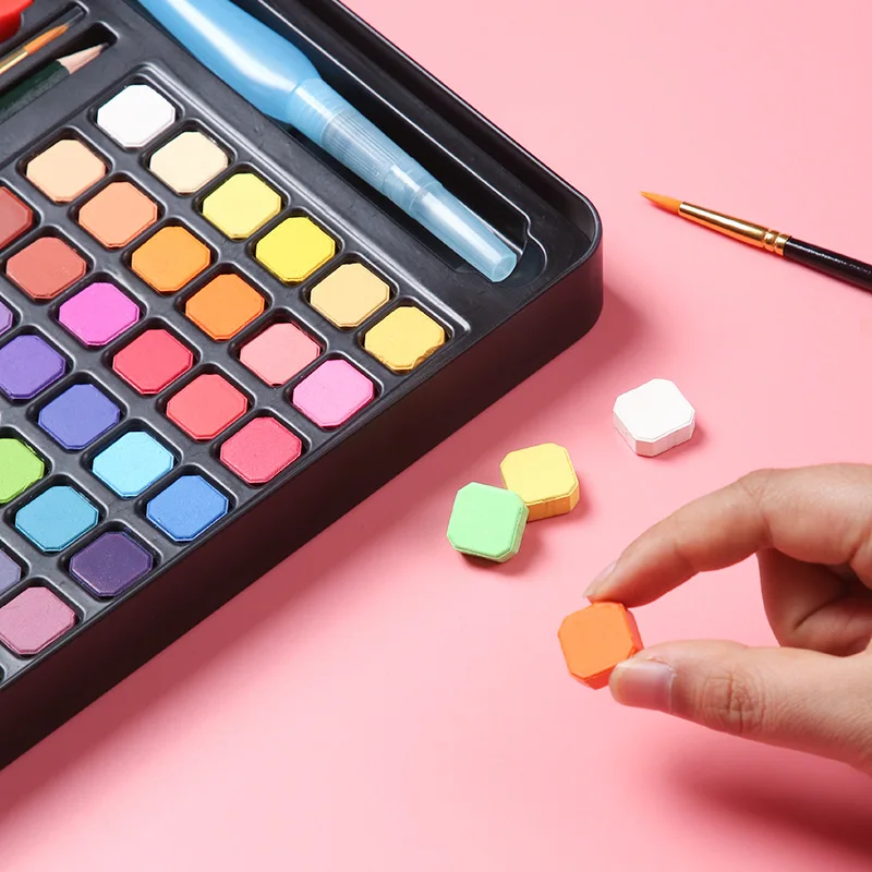 Juego de caja de lata de pintura de acuarela s&oacute;lida creativa de 36,48 colores para principiantes, suministros de arte, pintura Gouache-2