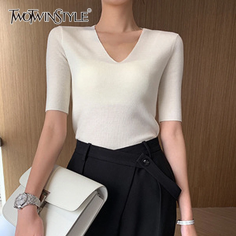 Футболка TWOTWINSTYLE Женская белая с коротким рукавом и о-вырезом | одежда