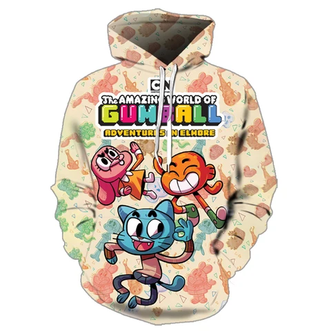 2021 New Gumball Amazing World Hoodie Sweatshirt Streetwear 3D Casual Pullover Harajuku Hip Hop Men and Women Clothes