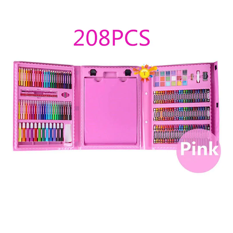 

Children's 208Pcs/Set Blue Pink Drawing Toys Painting Paint Tool Set Aluminum box Watercolor Pen