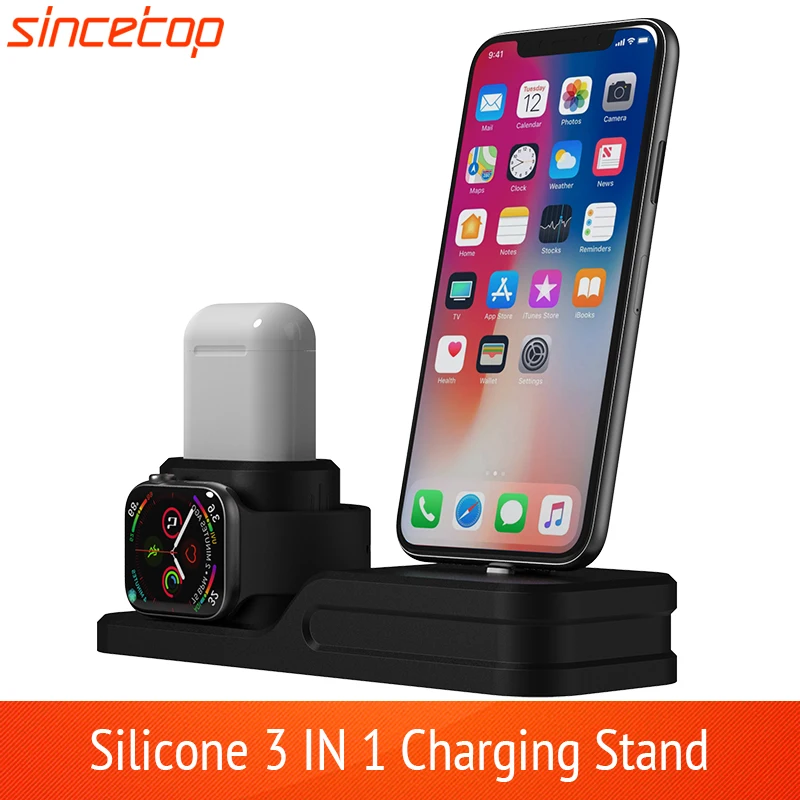 Для iphone X 3 в 1 подставка из силиконовой резины для зарядки док станция телефона Apple