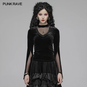 Женская двухслойная Готическая футболка с расклешенным рукавом в стиле панк, стимпанк, Ретро стиль, модные бархатные вечерние Клубные женские топы