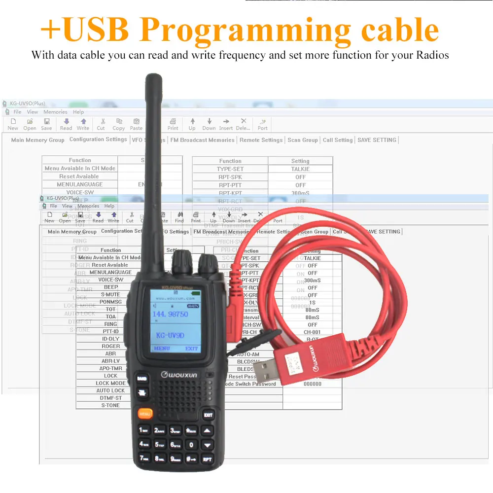 Wouxun KG-UV9D Plus Walkie Talkie UHF/VHF мульти диапазон приема 76-180/230-250/350-512/700-985 МГц FM многочастотный приемопередатчик - Цвет: with Cable