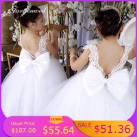 gardenwed ivory sequin lace applique straps flower girl dresses backless bow sashes prom dresses cute vestido de fiesta de boda