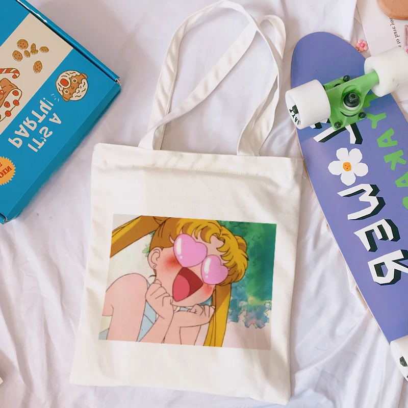Сейлор Мун Повседневный Холст Harajuku Ins печать письмо мультфильм женский винтажный забавный большой емкости колледж сумки на плечо