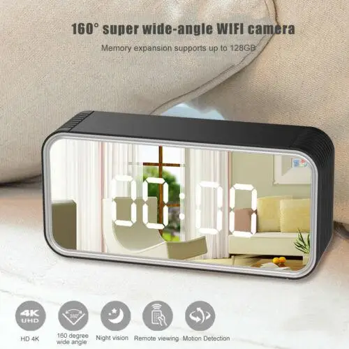 

H13 WIFI Clock Camera 4K HD Support Max 128GB Memory Card 6M Detect Distance AVI Video Home Security Monitor