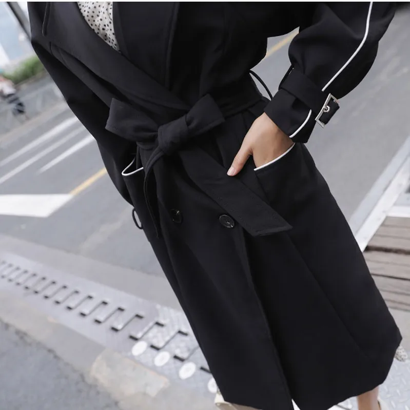 Женский элегантный Тренч в британском стиле двубортный Свободный плащ ветровка