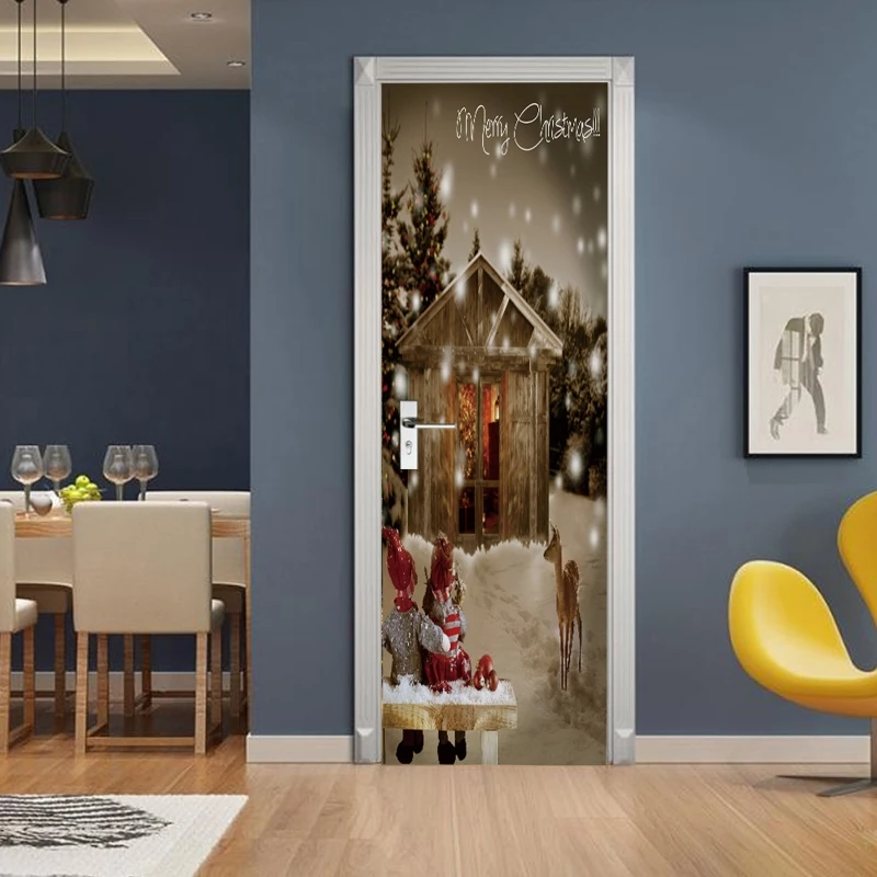 

2pcs/set Merry Christmas House Decorative Door Sticker Adhesive Wall Mural Decal