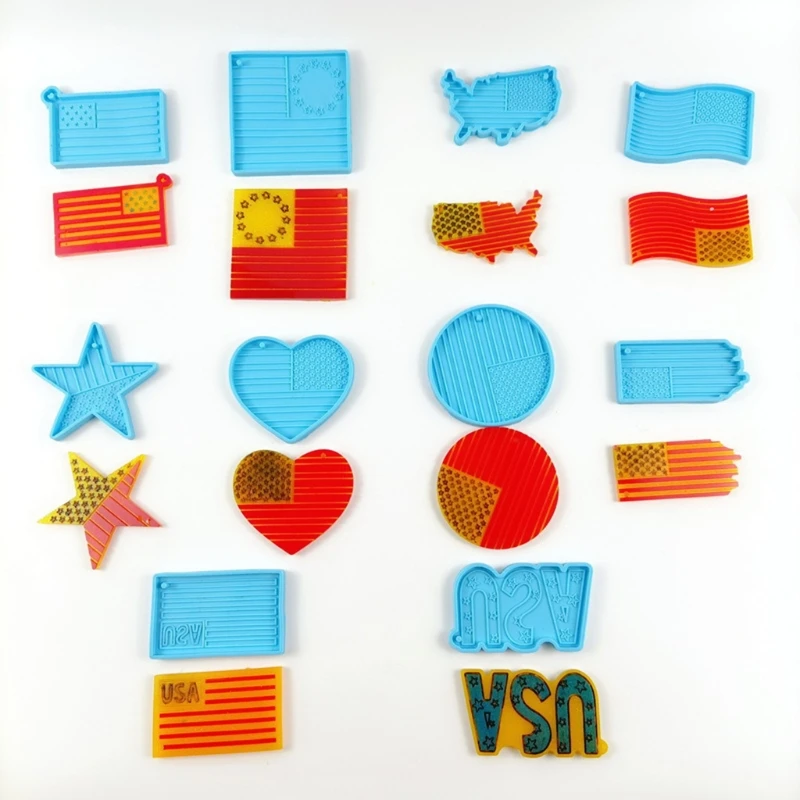 

10 Style USA Flag Resin Molds American US Flag Keychain Pendant Resin Molds Kit 85LF