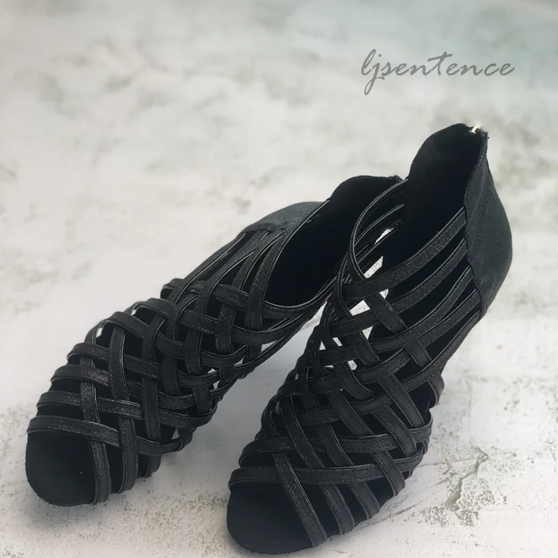 туфли для танцев Черные латинских Женские блестящие ботинки Kizomba Bachata тренировок