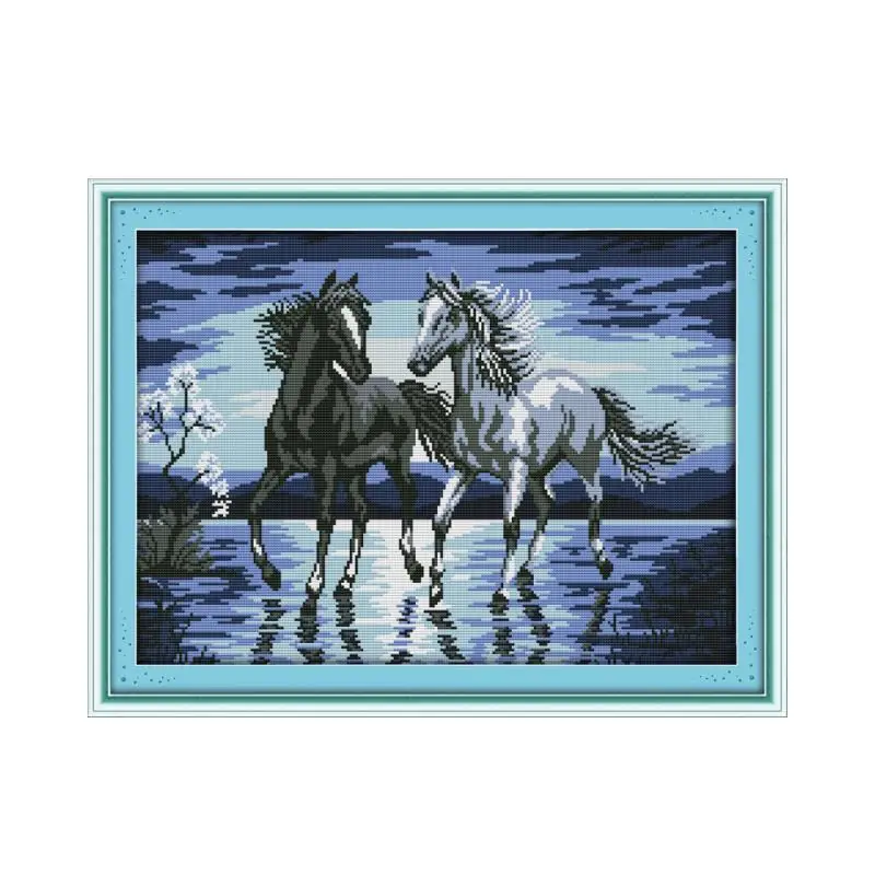

Joy Sunday Cross Stitch Kit The Horses Travel Together Pattern 14CT 11CT Printed Cross Stitch Handmade Embroidery Needlework Set
