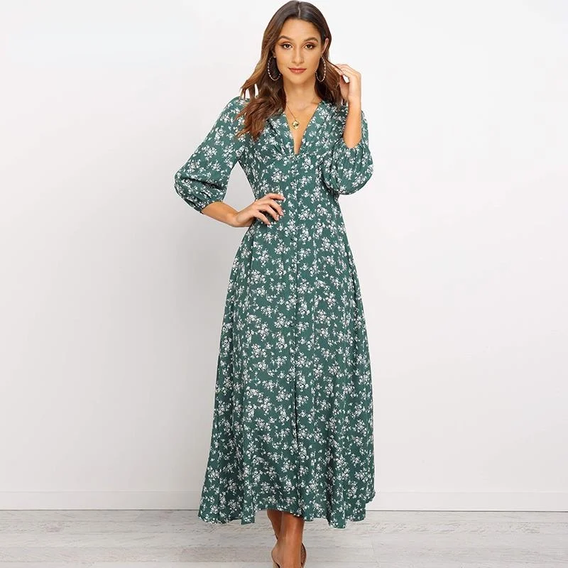 

Women Small Floral Lantern Long Sleeve Dress V Neck Long Shirt Dress 2022Spring Fall Sexy Split Dress Casual Button Mini Dresses