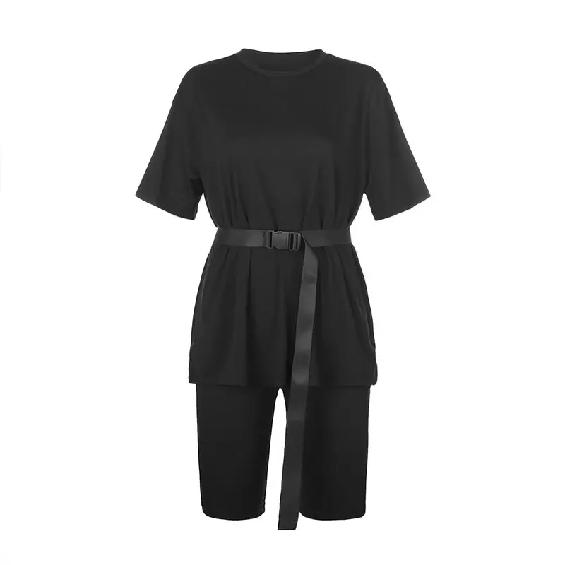Женский Повседневный однотонный костюм из двух предметов с поясом однотонные