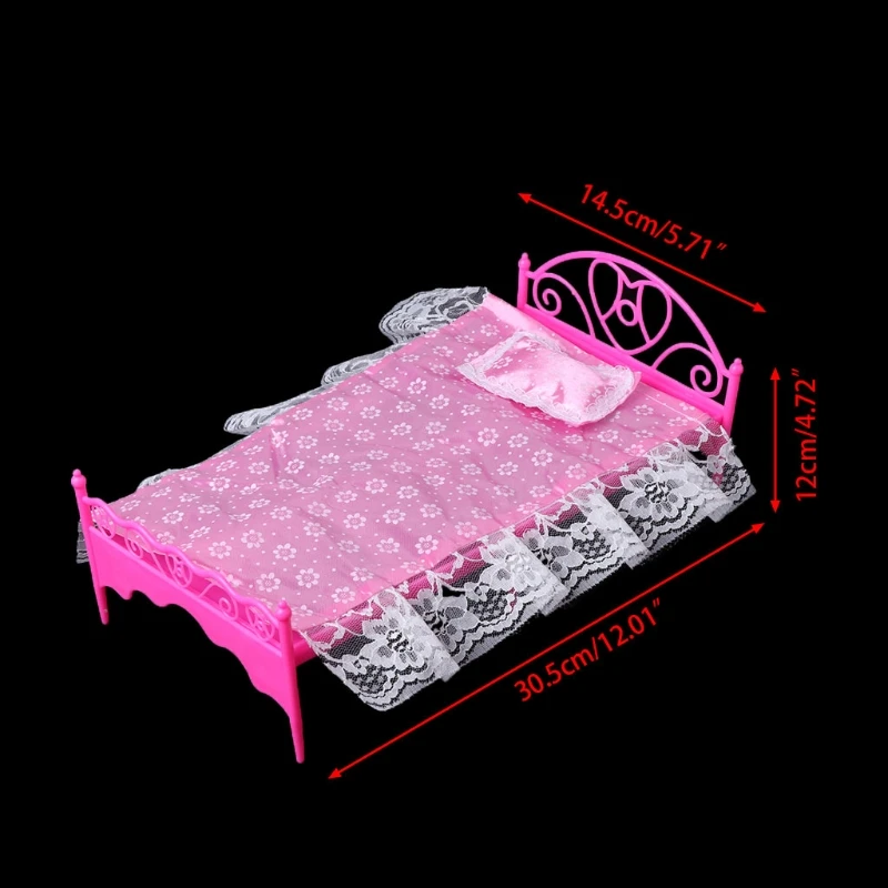 

Pink Mini Bed With Pillow For Babie Dolls Dollhouse Bedroom Furniture Toy C63C