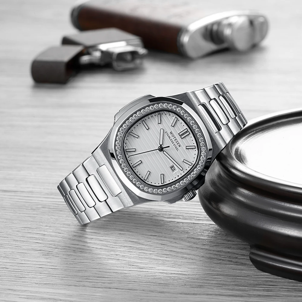 Новые мужские часы Patek, роскошные часы топ бренда с бриллиантами, мужские Модные Повседневные военные водонепроницаемые часы из нержавеющей стали золотистого цвета