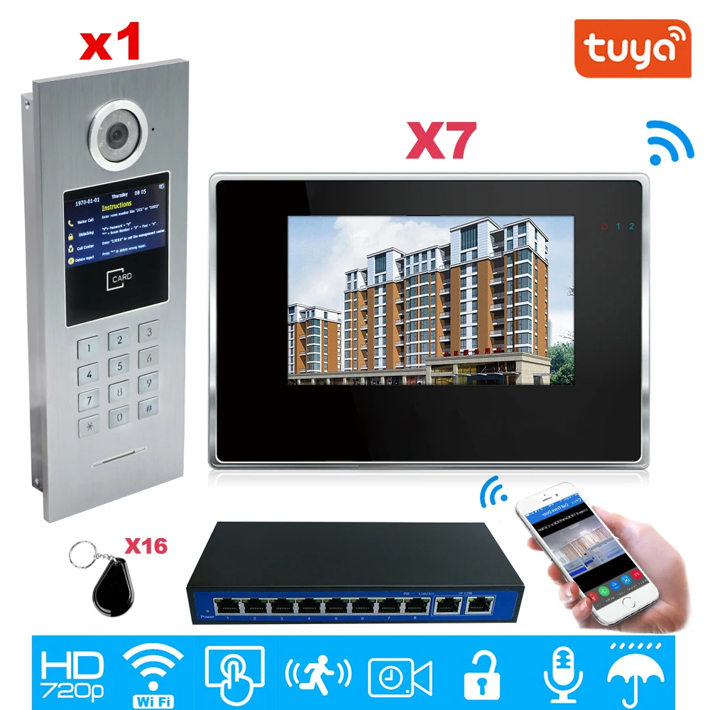 Видеодомофон TuyaSmart с поддержкой Wi Fi 960P 7 дюймов IP 1 дюймов|Видеодомофон| |
