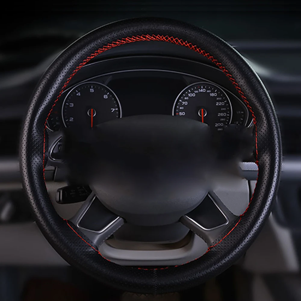 

Wheel Covers Universal braid Car steering-wheel Covers With Needles And Thread Interior accessories Soft Fiber Leather Steering