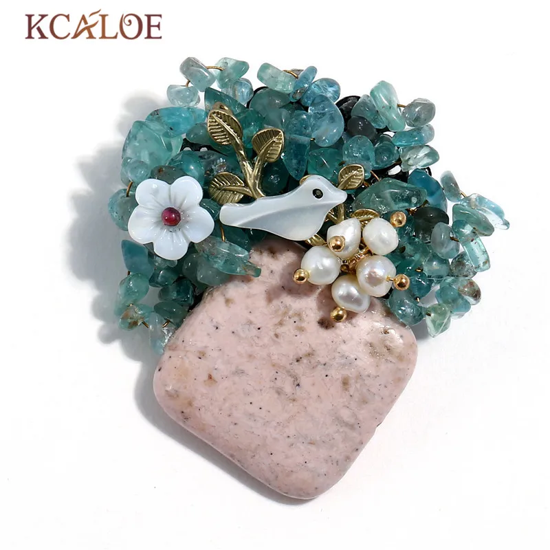 KCALOE Pink Square Natural Stone Brooches Hijab Pins Shell Flowers Pearl Irregular Blue Stones Vintage Brooch Gifts For Women | Украшения и