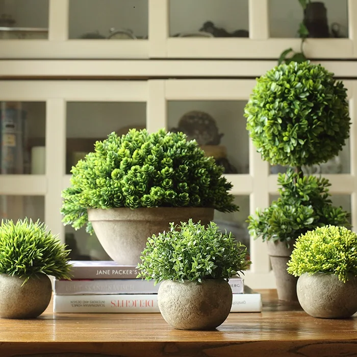 

Искусственное растение для сада и дома в горшке, маленький цветочный шар бонсай, комнатное украшение для гостиной, зеленое растение