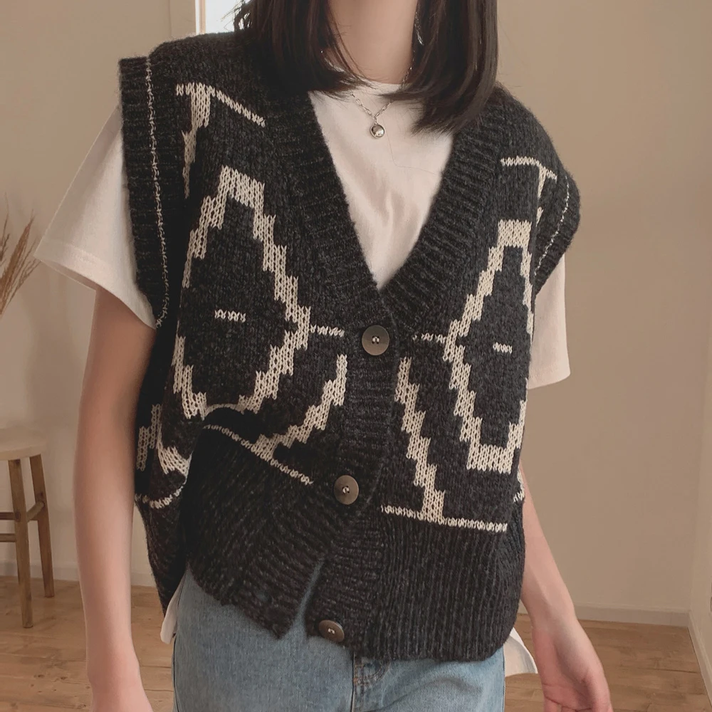 

New Loose Sleeveless Sweater Spring Autumn Women Vest Sweaters Knitting Vest Joker Knitted Vest Wool Oversize Girls Pullover