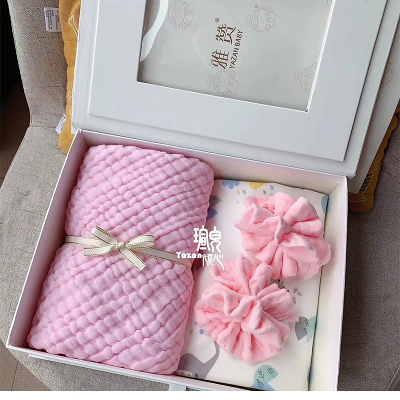 Yazan baby gift set contains 2pcs square towel + 1 bath towel + 1 urinal mat + gift boxboy and girl birth gift birthday gift hou