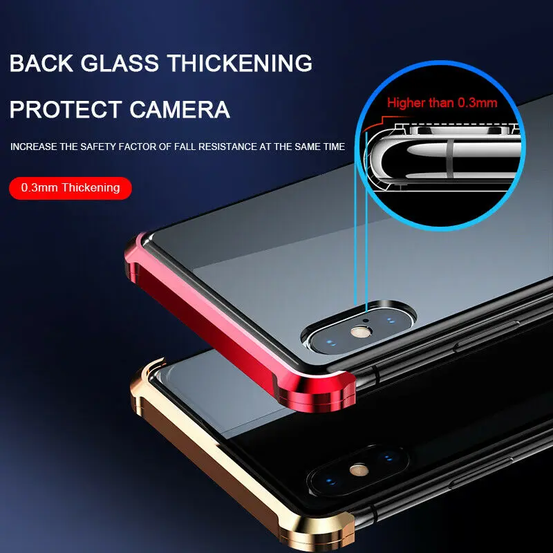 Double Sided Glass Magnetic Hybrid Case For iphone X XS MAX XR 10 6 7 8 6S Plus Borderless Frameless Glazing Flip 360 Full Cover |