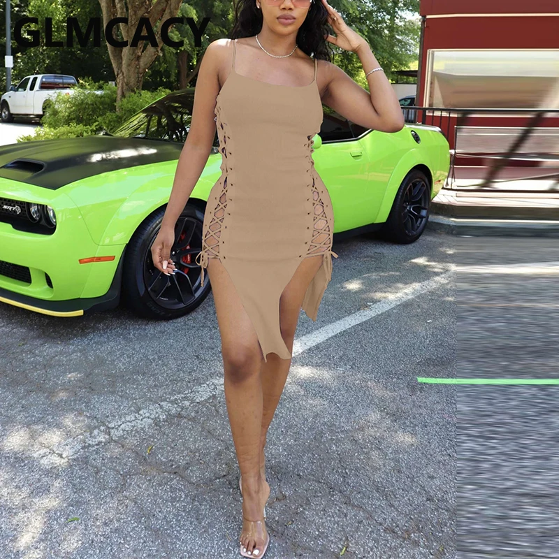 

Spaghetti Strap Side Lace Up Bodycon Mini Dress Sexy Party Club Dress