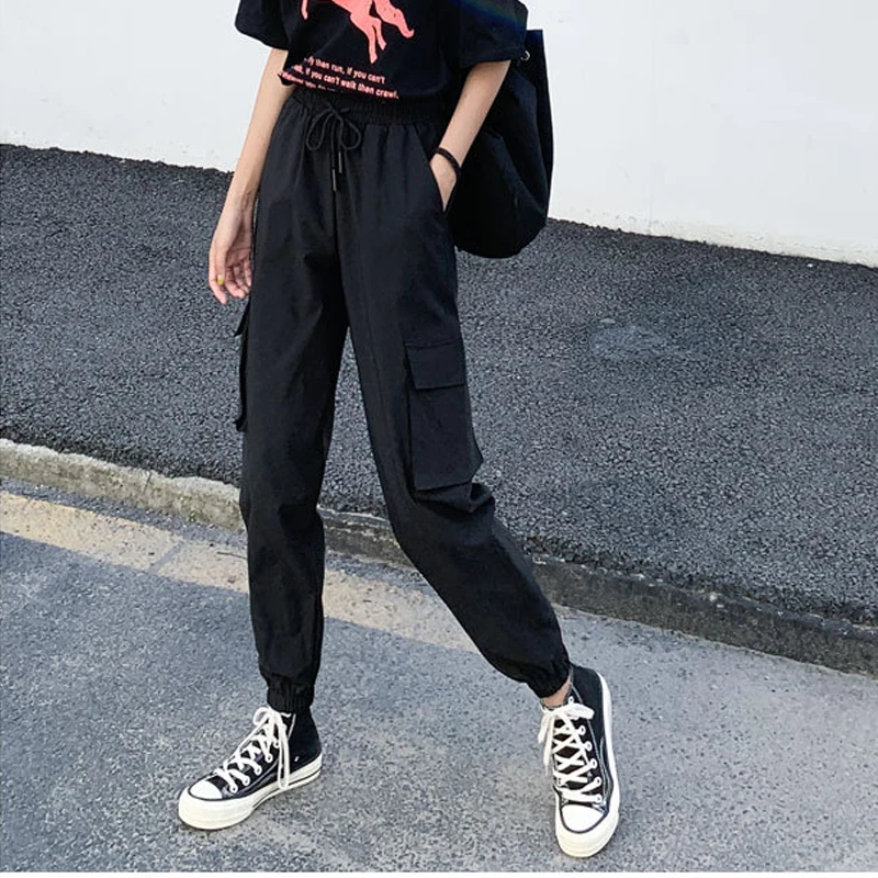 

Autumn Women's Cargo Pants Drawstring Trousers Fashion Loose Casual Hip Hop High Waist Black Sports Streetwear Pants