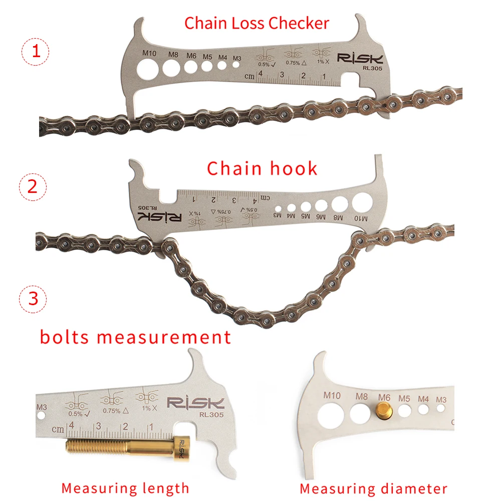 RISK RL305 3-in-1 Bike Chain Loss Checker Wear Indicator Gauge Road Mountain Bicycle Hook Bolt Measurement For 8 9 10 11S | Спорт и