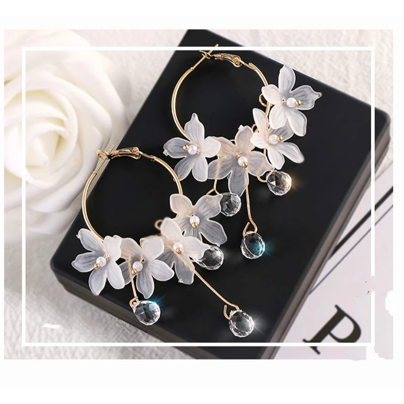 

Earrings Jewelry Trendy Acrylic Water Drop Women Dangle Earrings Crystal Flower Long Pendant Earrings for Women Drops Earrings