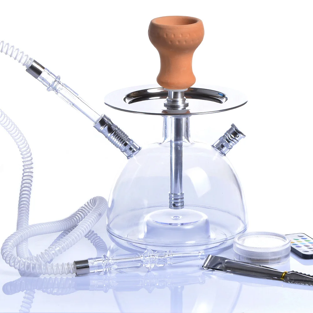 

Transparent Acrylic Shisha Pipe Hookah Set with LED Light Ceramic Bowl Plastic Hose Charcoal Tongs Chicha Narguile Accessories