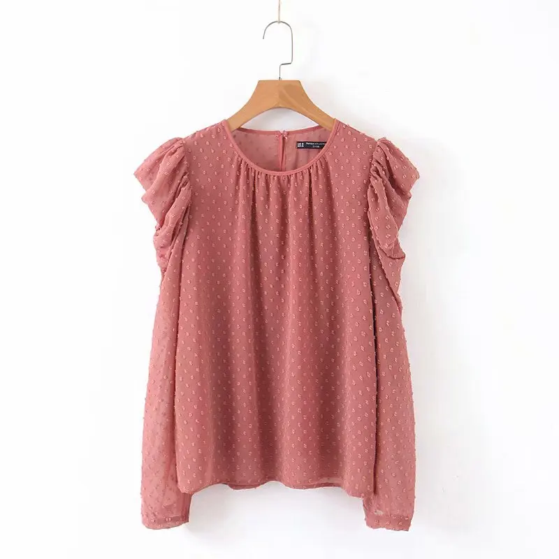 2019 женская элегантная однотонная шифоновая блузка с круглым вырезом