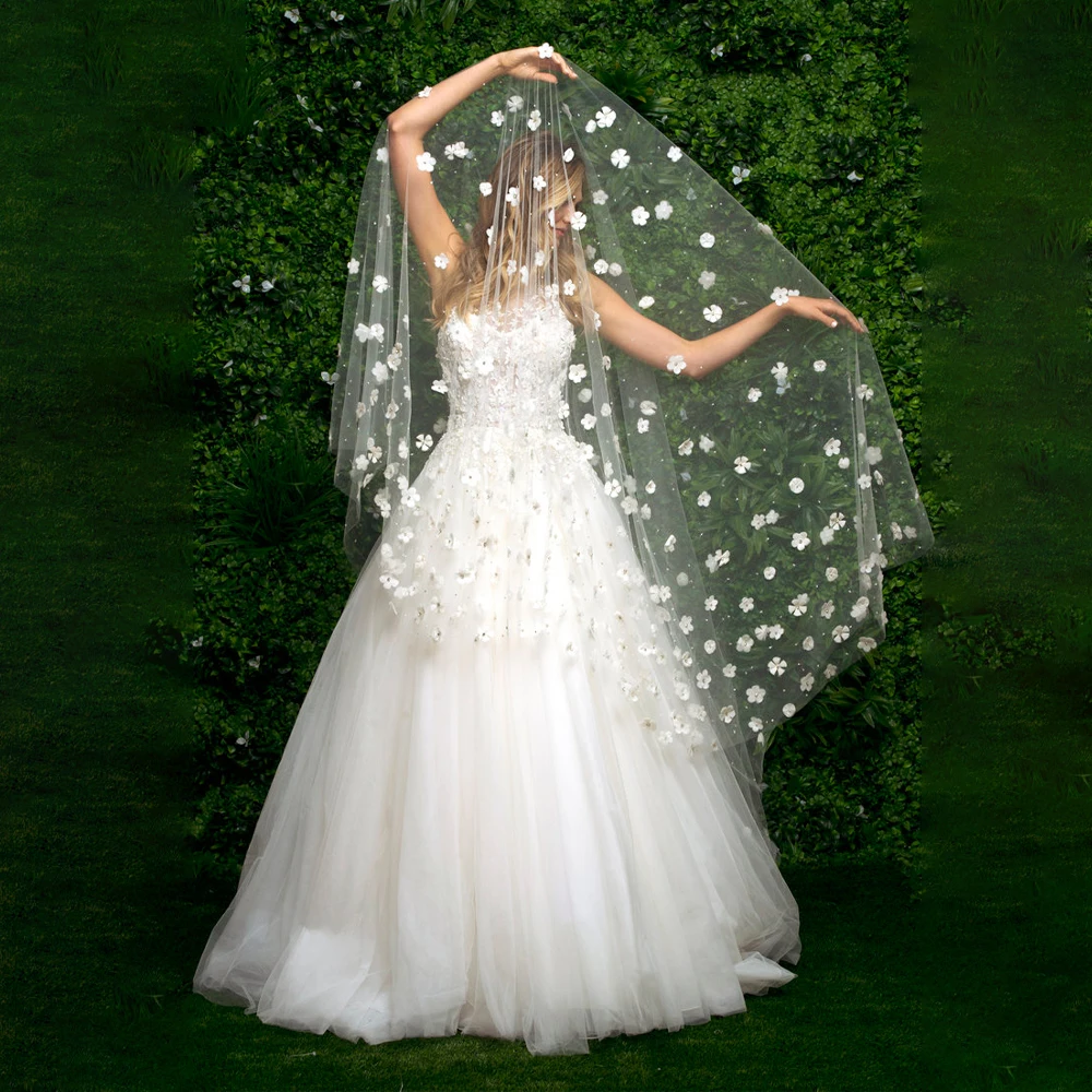 

Bride Veil 3D Floral Pearls Bridal Veils with Flowers Wedding Veils for Bride Veils Cover Fingertip Veil Bridal Veils Wedding
