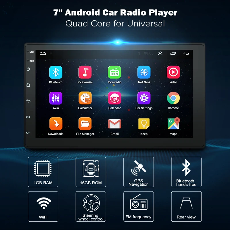 

7 Inch Android 8.1 2 Din Car DVD Radio Multimedia Player GPS