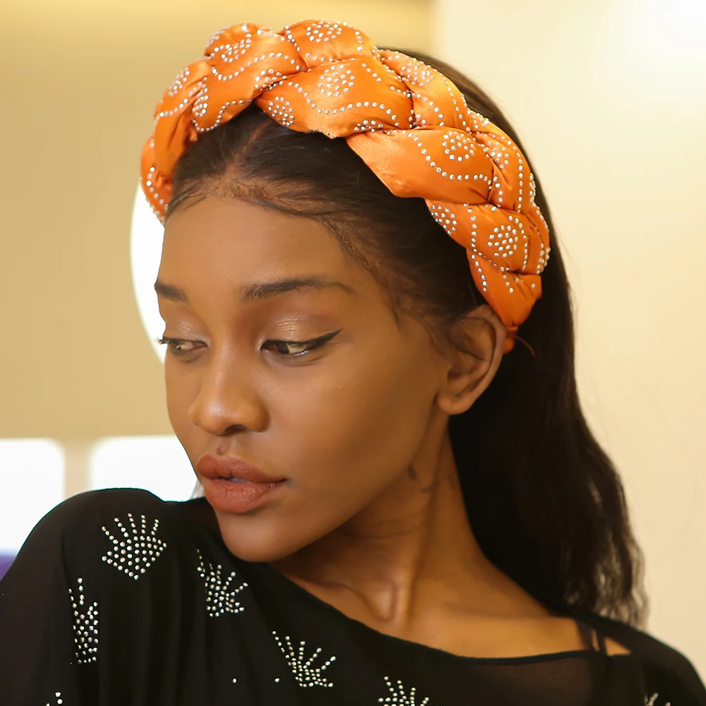 

Повязки на голову для женщин, модные обручи для волос с косами и бриллиантами, женские тюрбаны, головные уборы, аксессуары, регулируемая бан...