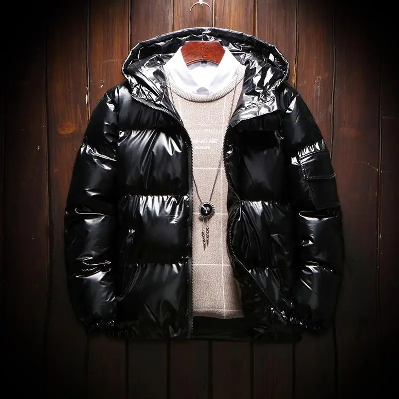 Men's Streetwear Oversize Bright Gold Silver Parkas Men Thicken Warm Winter Jackets Coat Male Windbreaker Parka Men Clothes - Цвет: Black Parka Men