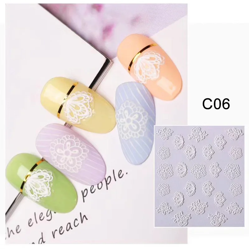C06 5D наклейки для ногтей, наклейки для красоты, самоклеющиеся акриловые наклейки для ногтей с цветами, креативные наклейки для маникюра - Цвет: C06