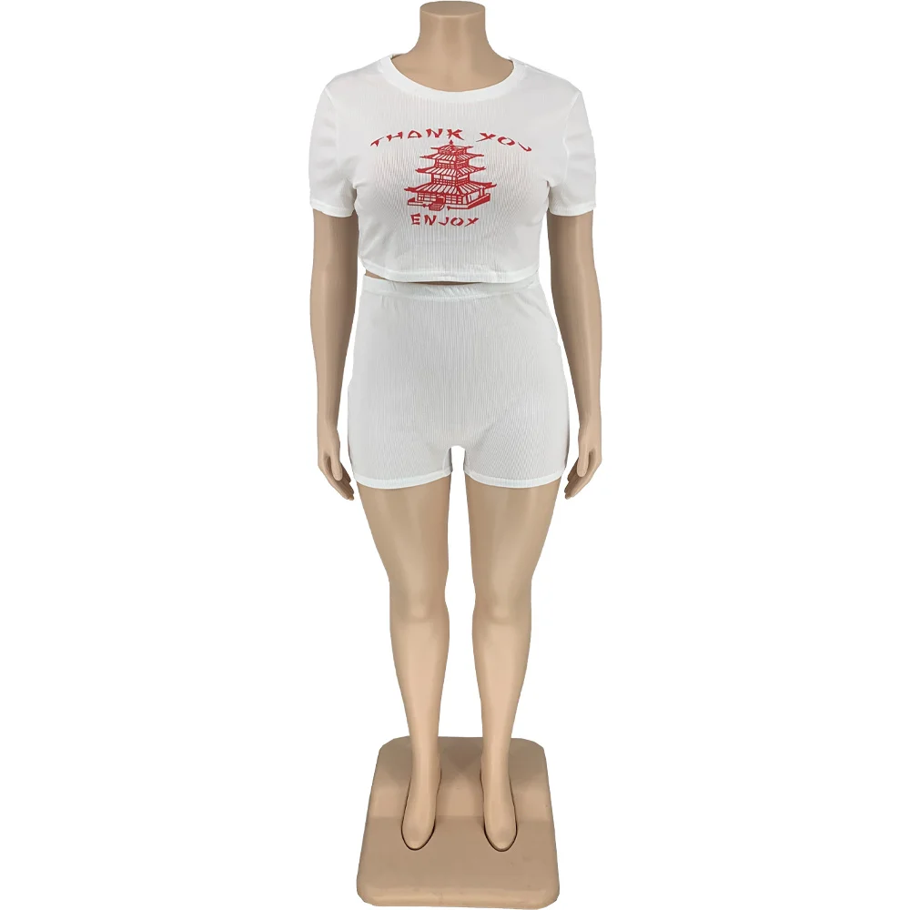 

Plus Size L-5XL Fashion Letter Print Casual Set Short Sleeve Crop Top Shorts Suit Casual Streetwear Cute 2pcs Outfits Tracksuits