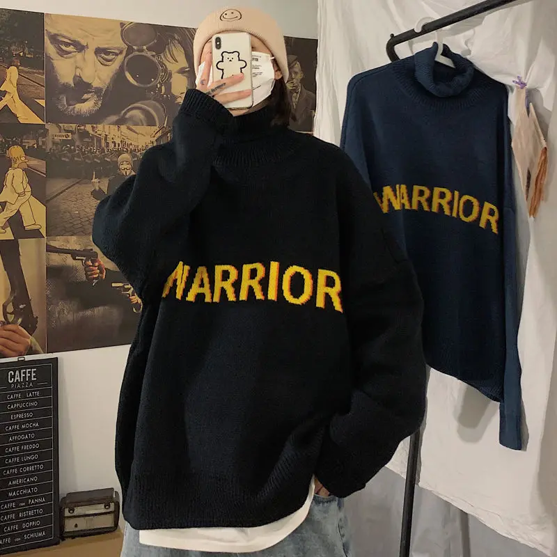 

Men's sweater 2020 Autumn winter new slim solid color monogram long-sleeve sweater loose leisure personality youth men's wear