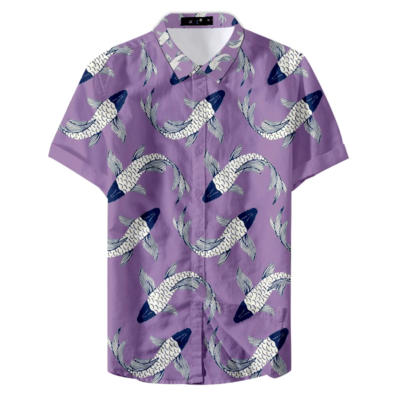 

2019 Summer Tourism Man Beach Colorful Fish Printed Casual Shirt